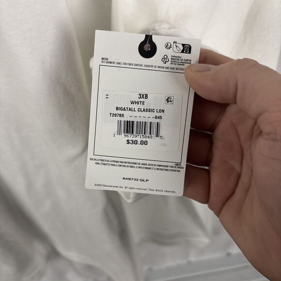 Champion Classic Tagless Big & Tall Long Sleeve T-Shirt Size 3XB White NWT - Picture 3 of 6